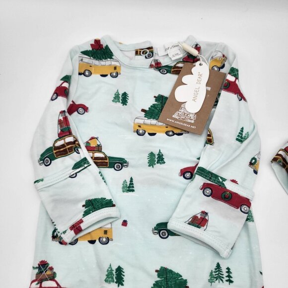 Angel Dear Baby 0-3M Knotted Sleeping Gown and Cap Trees on Cars Holiday NWT - Picture 2 of 4